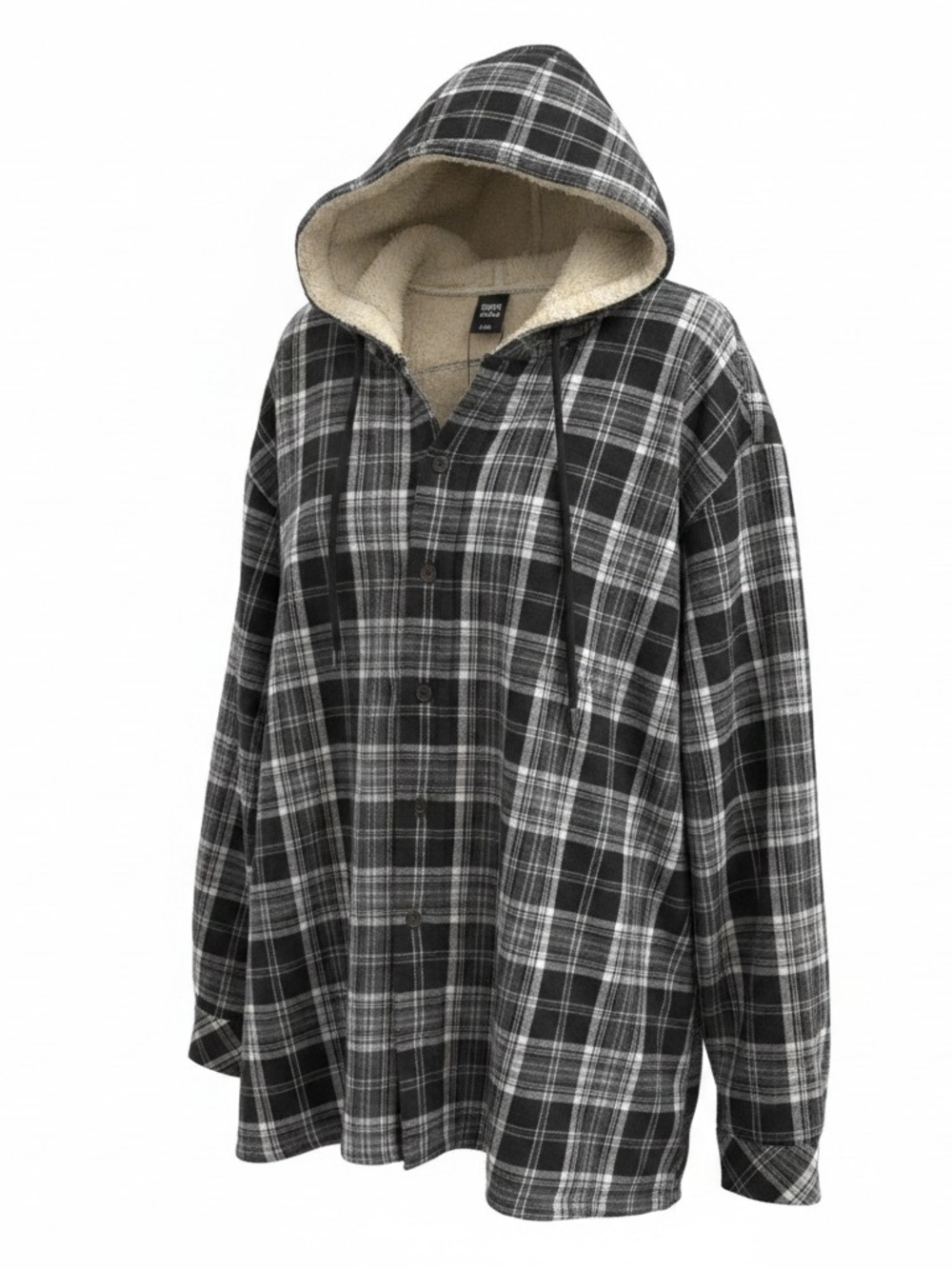 Gents Bliss - Men's Hooded Sherpa-Lined Plaid Flannel Jacket - Black Gray (XXXL)